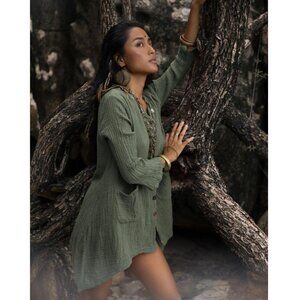 Thaluta Kitana Mini Dress Shirt Sage Grey